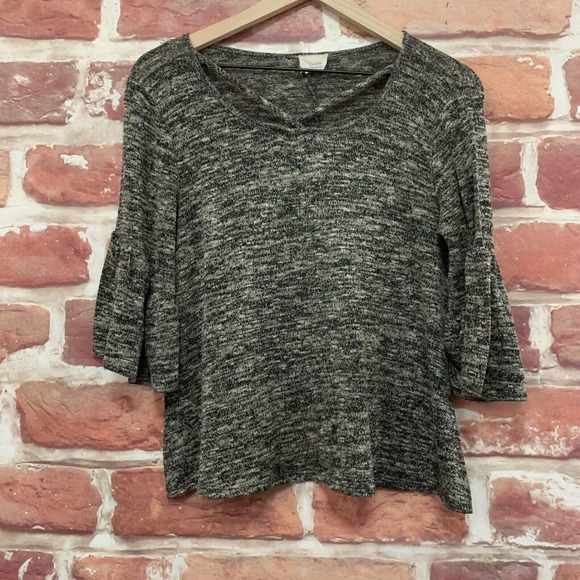 Anthropologie Caution To The Wind Top Women's Small Black Gray Knit Blouse - Picture 1 of 8